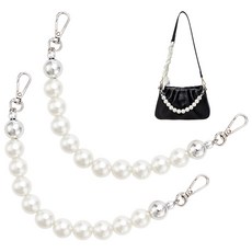 2개 ABS 플라스틱 소재에 도금된 진주 모조 구슬과 밝은 금색 아연 합금 회전 잠금 장치가 달린 가방 체인 스트랩 (플래티넘 308mm) - 가방 교체용 액세서리, 은색