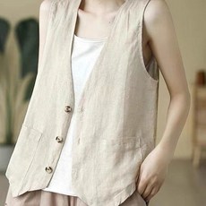 時髦棉麻薄款馬甲女 夏季透氣舒適外搭上衣