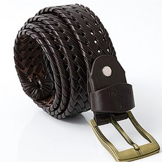 柒彩年代 皮帶 編織皮革銅色扣頭腰帶 NK101