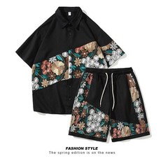 好評優選【高品質】短袖短褲套裝日係套裝休閒套裝透氣套裝百搭套裝男士套裝刺繡短褲套裝韓版套裝潮流套裝潮牌套裝大碼套裝, 黑色套裝【短褲+上衣】,M建議【47.5-57.5公斤】