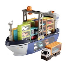 【Hi-toys】可收納聲光仿真吊臂貨櫃運輸船(附6台小車+貨櫃+運輸小車), 多色, 1個