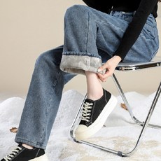 메이리앤 융기모 바지 허리 조절 일자핏 두꺼운 기모 데님 팬츠