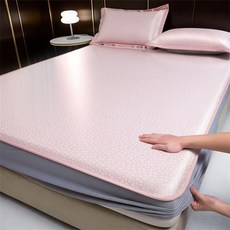 母嬰級涼蓆三件套 可機洗空調席 冰絲軟席子, 1個, 牀笠款-四葉草-柔粉【抑菌 透氣-已質檢,單件涼蓆120*200