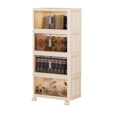 兒童折疊收納櫃 50面寬30深 四層高櫃 磁吸門附滑輪 塑膠衣櫃, 50面寬(4層收納), 米白