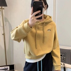 여성 가을 겨울 후드 맨투맨 캐주얼 자수 도톰 코트 루즈핏 트렌드 여자 기모 숏 상의 LJX