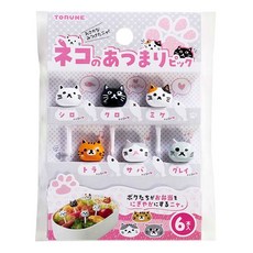 TORUNE 貓咪造型食物叉 貓頭 一套6支入 可愛造型點心叉 水果叉, 1套裝, 6個裝