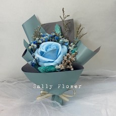花藝師手作玫瑰迷你乾燥花束 韓式風格禮物首選, 灰藍,加購提袋（25*18公分）