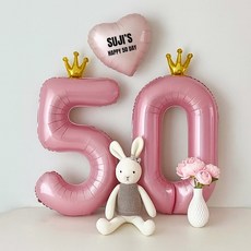 해피제이니 50일 100일 셀프촬영 하트풍선 빅숫자 풍선세트(레터링 시트지3장 포함), 1세트, 핑크왕관