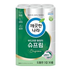 KleanNara 可綠納樂 柔軟Supreme天然紙漿3層高級捲筒衛生紙, 1個, 27m, 30捲