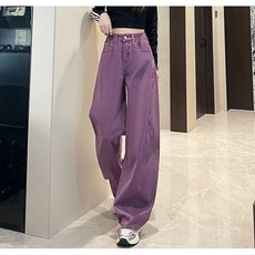 Choyur여성 봄여름 하이웨이스트 루즈핏 보라색 청바지 캐주얼 스타일zyq
