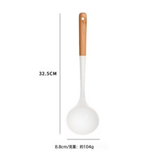 DFMEI 木柄硅膠鍋鏟湯勺不粘鍋烹飪鏟勺家用炒菜鏟子耐高溫廚具套裝現貨, 1個, 櫸木硅膠勺:如圖