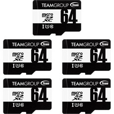 TEAMGROUP 카메라 감시 풀 HD 촬영용 어댑터가 장착된 고속 플래시 메모리 카드 UHS-I U1 클래스 10 SDHC SDXC 읽기 속도 최대 100MBs 고속 플래시, 64GB, 5PACK