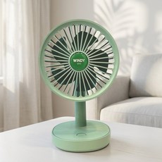 윈디 미니 탁상용 선풍기 사무실 독서실 무소음 캠핑 무드등, 그린