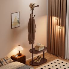 HS A Living 원목 고정형 다기능 옷걸이 행거, 호두색