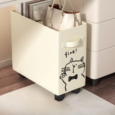 귀여운 고양이 캐릭터 이동식 다용도 테이블 책상 밑 수납 틈새 바구니, 아이보리