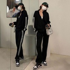 [오노마] ONM 여성 블랙 집업 조거 스트라이프 옆선 트레이닝 세트