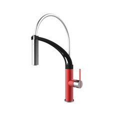 DAY&DAY JUN檯面無鉛龍頭 省水起泡頭 金色 紅色 藍色 中島 活動式旋轉收納式隔熱軟管, 1個, EA-168-RC 珊瑚紅