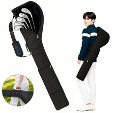 Flyaiku 접이식 휴대용 골프 하프백 나일론 대용량 8~10개 클럽 수납 캐디백 어깨끈 포함 경량 골프백, 검정