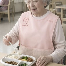 아이픽 요양원 어르신 환자용 방수 턱받이 목욕 앞치마, 1개, 핑크