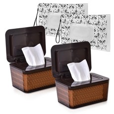 Umtiti 물티슈 디스펜서 및 파우치휴지 봉투 물티슈휴지 케이스 수분 씰이 있는 안전 뚜껑 미끄럼 방지 고무 발 밀봉 디자인으로 물티슈를 신선하고 방진 용기로 유지합니다, 2 White+2 bags