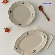 퓨어나라 제비 예쁜접시 파스타 디저트 접시 일본 그릇 빈티지 플레이트, 원형S 15x15cm, 1개