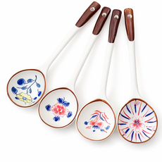 세라믹 도자기 국물용 우동 스푼 면요리 국자형 숟가락 수저 4개세트, 화이트, 4개