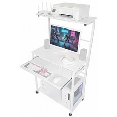 심플 좁은공간 학생 학원 원룸 이동식 2단 와이드 공간절약형 1인용 컴퓨터책상, 화이트