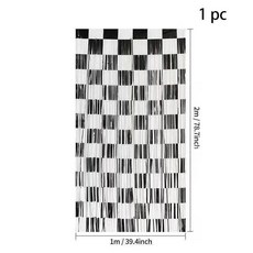 블랙 화이트 체크 무늬 포일 커튼 메탈릭 테슬 프린지 카 생일 파티 장식 배경막, 1개, 1. 1pc