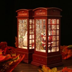 聖誕節自動飄雪音樂盒水晶球 電話亭雪人老人主題, 电话亭雪人