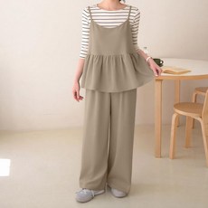 데일리앤 치즈 링클프리 여성 레이어드 프릴 뷔스티에 나시 세트 밴딩 와이드팬츠 봄 여름 투피스 셋업