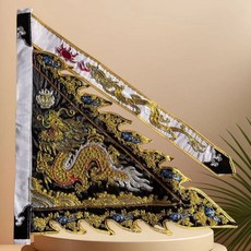 巨匠工廠 廟上旗高檔五方旗五龍旗刺繡雙面繡五令旗全套1尺3龍旗五色令旗, 金繩龍旗黑色50*50, 1個