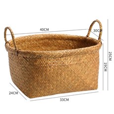 라탄 바구니 원형 빨래 소쿠리 인테리어 오렌지 소형 집꾸미기 내일의공간 수납 투톤, 1개, M. 오렌지색 두꺼운 테두리 40x30x1925 양손잡