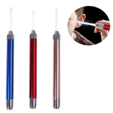 파파지아 LED 귀이개 밝게 시원하게 귀지 제거 부드러운 플라스틱 버튼식 라이트 턴온 턴오프, LED 귀이개 로즈핑크, 1개, 1개입