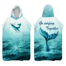 成人大尺碼連帽毛巾衣：超細纖維吸水浴巾斗篷，潛水、游泳、海邊適用, 【加大】尾鯨【超細纖維】, 1個