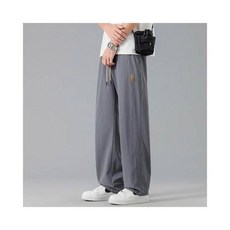 運動褲男大尺碼冰絲涼感直筒褲 透氣百搭休閒寬褲 吸濕排汗冰涼長褲 夏季男生抽繩寬鬆騎車褲 耐磨戶外徒步登山工作褲