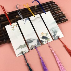 臺灣出貨 創意幼兒園許願卡吊樹卡心願卡懸掛件吊牌兒童開學祝福空白卡片紙, 新款水墨古韻40張配彩絲帶+彩流蘇, 1個