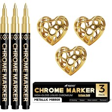 플라스틱 금속 모델 주얼리 휠 페인팅 터치업 및 수리 키트 DIY 아트 프로젝트용 Pagather 3Pcs 크롬 페인트 마커 골드 컬러 영구 거울 액체, 3PCS Gold