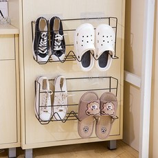 鐵藝壁掛式鞋架鞋子宿舍學生收納架簡易家用免安裝拖鞋置物架好物, 1個, 黑色送背膠2個裝