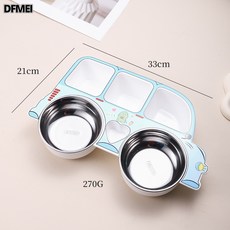 DFMEI 304不鏽鋼兒童餐盤創意卡通汽車分格可拆寶寶飯碗 幼兒園分隔餐盤, 1個, 如圖, 藍色汽車餐盤