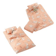 〔夢境〕兒童睡墊 兒童睡袋 舒柔抗皺 睡墊 睡袋 涼被 童枕 幼兒園必備 鋪棉睡墊 幼稚園午睡 多款任選, 粉兔寶,【睡墊】三件組