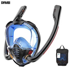 DFMEI 雙管浮潛面罩全乾式潛水裝備成人潛水呼吸器游泳面鏡, 黑藍色