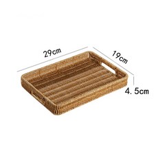 디저트 사각 바구니 사각쟁반 우드 수납 손잡이 라탄 다과 직사각 등나무 쟁반, 1개