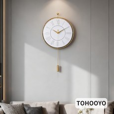 63*34CM럭셔리 로마숫자 골드테두리 진자 벽시계 모던 미니멀 라인 디자인 일본 저소음 무브먼트 탑재 거실 식당 침실 겸용 고급 인테리어 시계, 빈티지