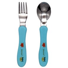 Babymate 不銹鋼兒童叉匙組(附收納盒)小朋友外出吃飯的好幫手 送holdzoo防蚊釦, 1個, 藍色