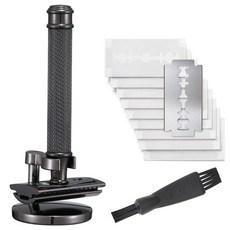 男士復古銅質手動刮鬍刀，老式金屬剃須刀，安全刮毛刀，經典男士理容, 01水紋槍黑套裝(10刀片+掃), 1個