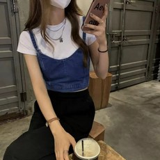 여성 스트랩 청조끼 레이어드 코르셋 숏 데님 패션