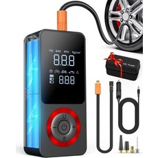 무선 타이어 인플레이터 휴대용 공기 압축기 충전식 배터리 포함 150 PSI 펌프 압력 게이지 12V 자동차 전원 어댑터 자동차 오토바이 자전거 볼용 스마트 펌프
