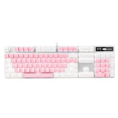MageGee MK-Storm 기계식 게임용 키보드 선형 빨간색 스위치가 있는 104키 유선 조명 아이스 블루 백라이, 07 화이트 &amp; 핑크 - 블루 스위치, 청축