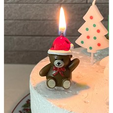 산타 곰돌이초 브라운 ( 1개입) 케이크 파티캔들 생일초 산타모자, 산타 곰돌이초  브라운 ( 1개입)