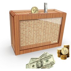 돼지 저금통 소년소녀용 나무 동전 카운터 $5000 저축 챌린지 머니 박스 타겟 및 숫자가 포함된 캐시 볼트 박스브라운, Brown $10000